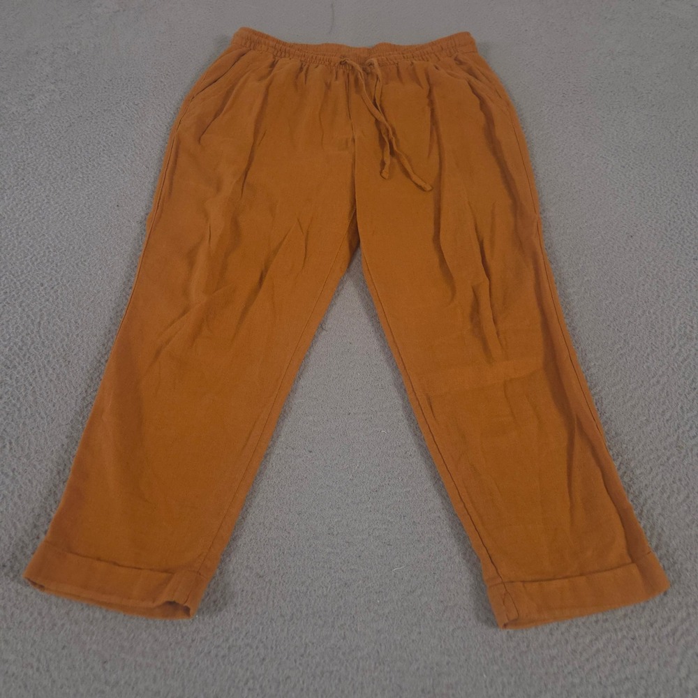 Old Navy Pants Womens Large Orange High-Waisted Linen-Blend Straight Cropped Leg